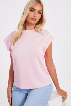 Quiz Stud Detail Top Pink