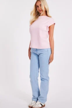 Quiz Stud Detail Top Pink