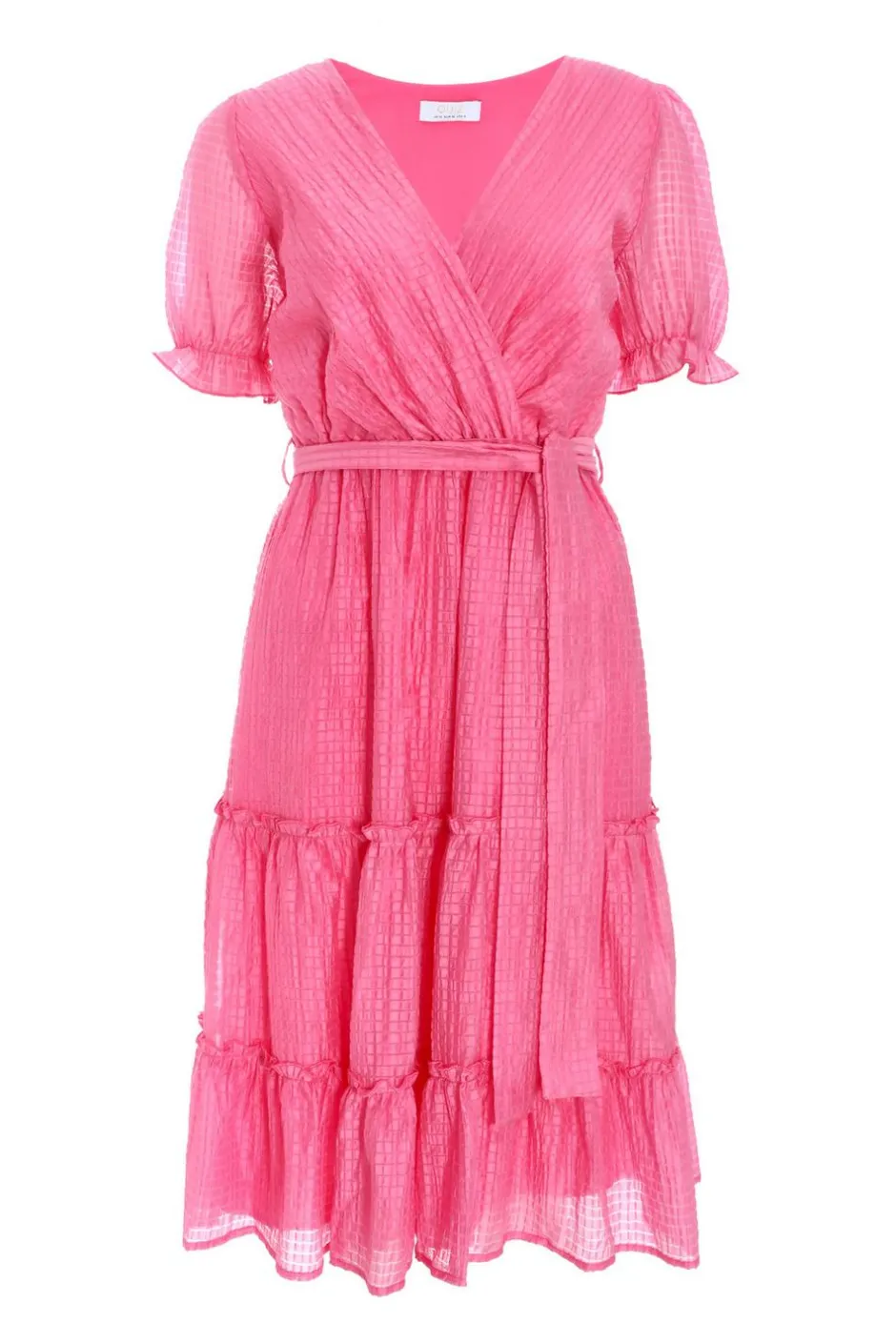 Quiz Pink Textured Frill Skater Midi Dress Outlet