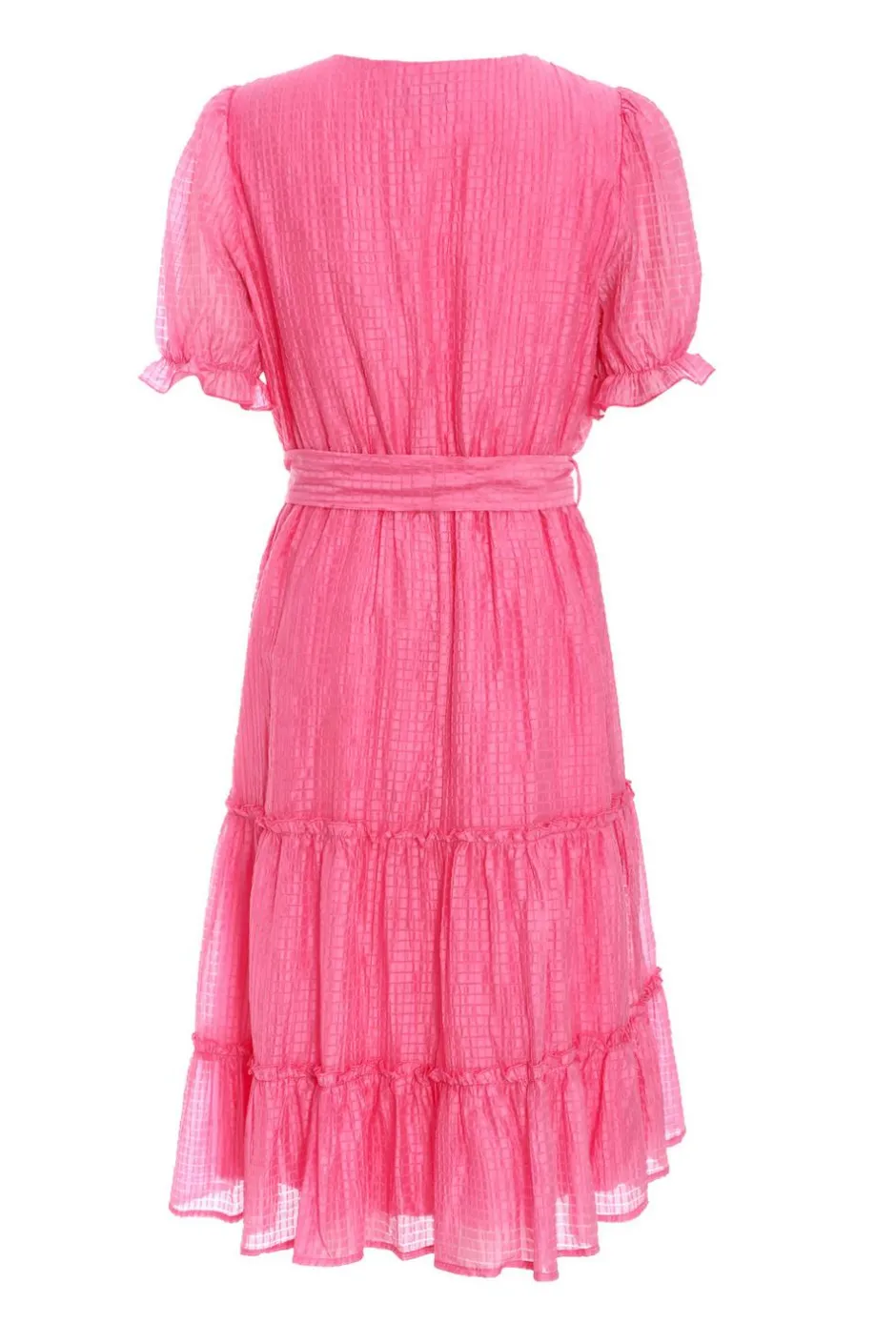 Quiz Pink Textured Frill Skater Midi Dress Outlet