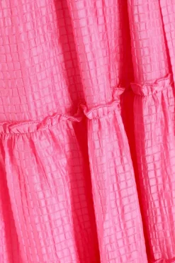 Quiz Pink Textured Frill Skater Midi Dress Outlet