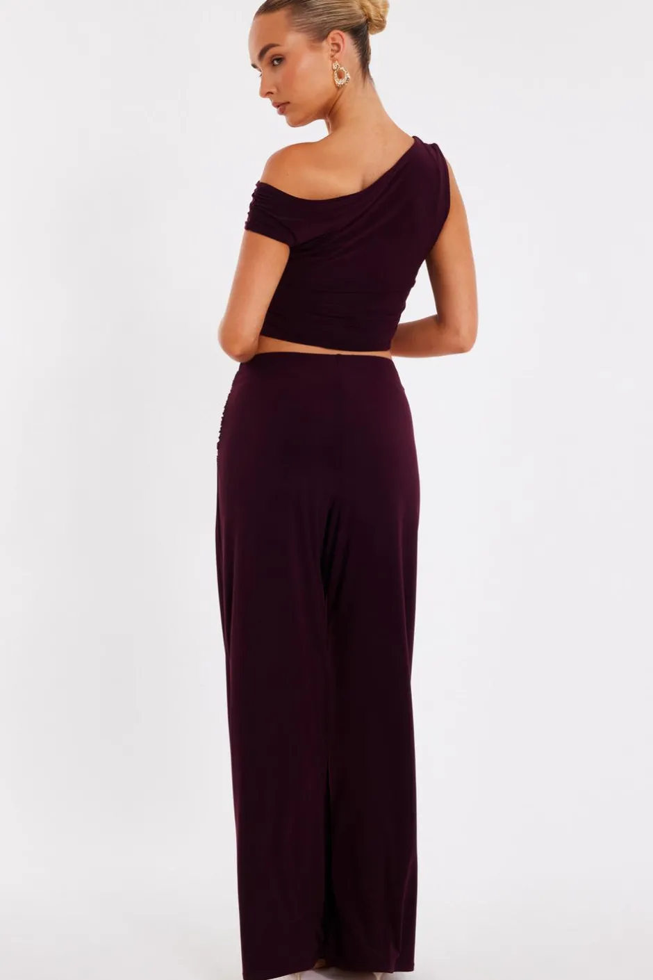 Quiz Buckle Wide Leg Trousers Plum New