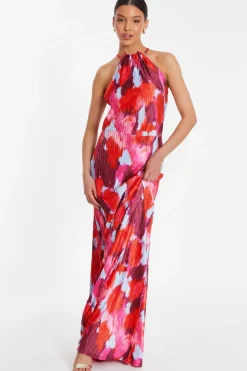 Quiz Red Abstract Print Pleated Maxi Dress Discount
