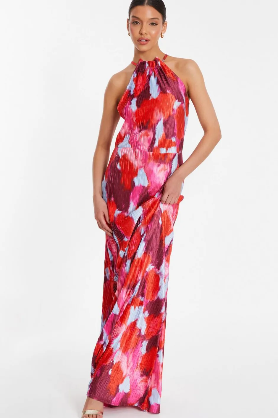 Quiz Red Abstract Print Pleated Maxi Dress Discount