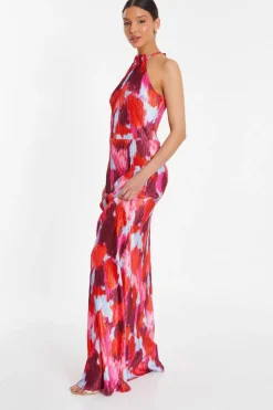 Quiz Red Abstract Print Pleated Maxi Dress Discount
