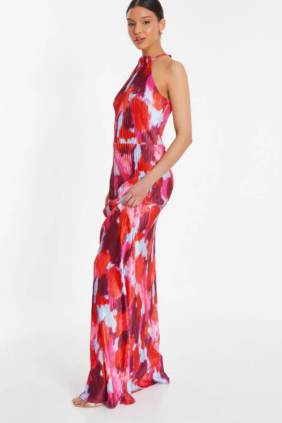 Quiz Red Abstract Print Pleated Maxi Dress Discount