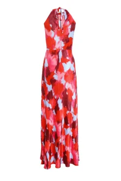 Quiz Red Abstract Print Pleated Maxi Dress Discount