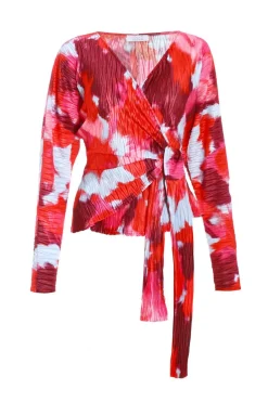 Quiz Red Abstract Wrap Top Outlet