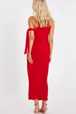 Quiz Red Asymmetric Midaxi Dress Discount