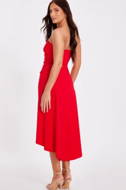 Quiz Bandeau Midi Dress Red Discount