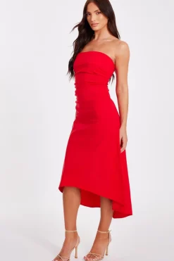Quiz Bandeau Midi Dress Red Discount