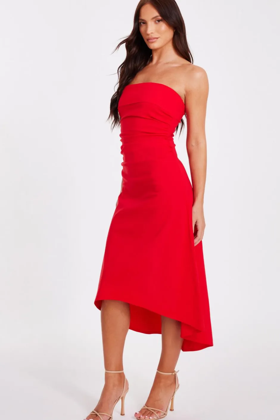Quiz Bandeau Midi Dress Red Discount