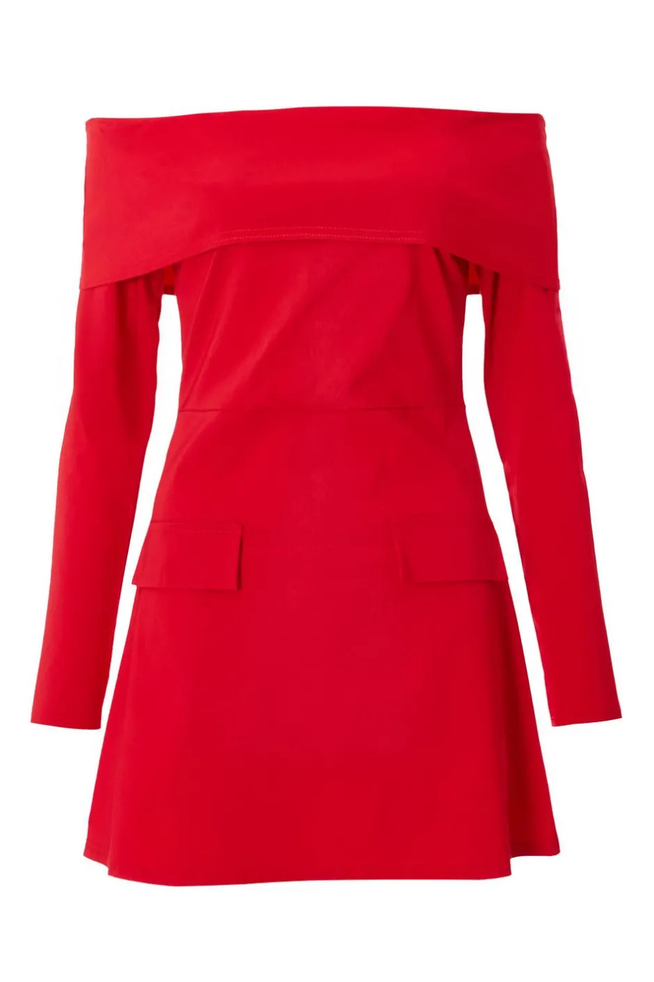 Quiz Red Bardot Long Sleeve Mini Dress Online