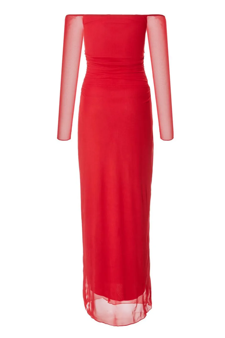 Quiz Red Bardot Mesh Midaxi Dress Online