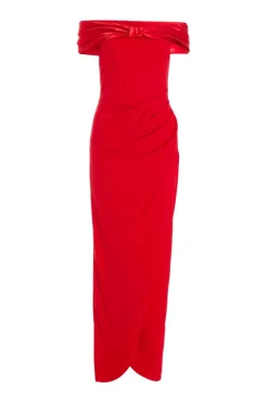 Quiz Red Bardot Ruched Maxi Dress Discount