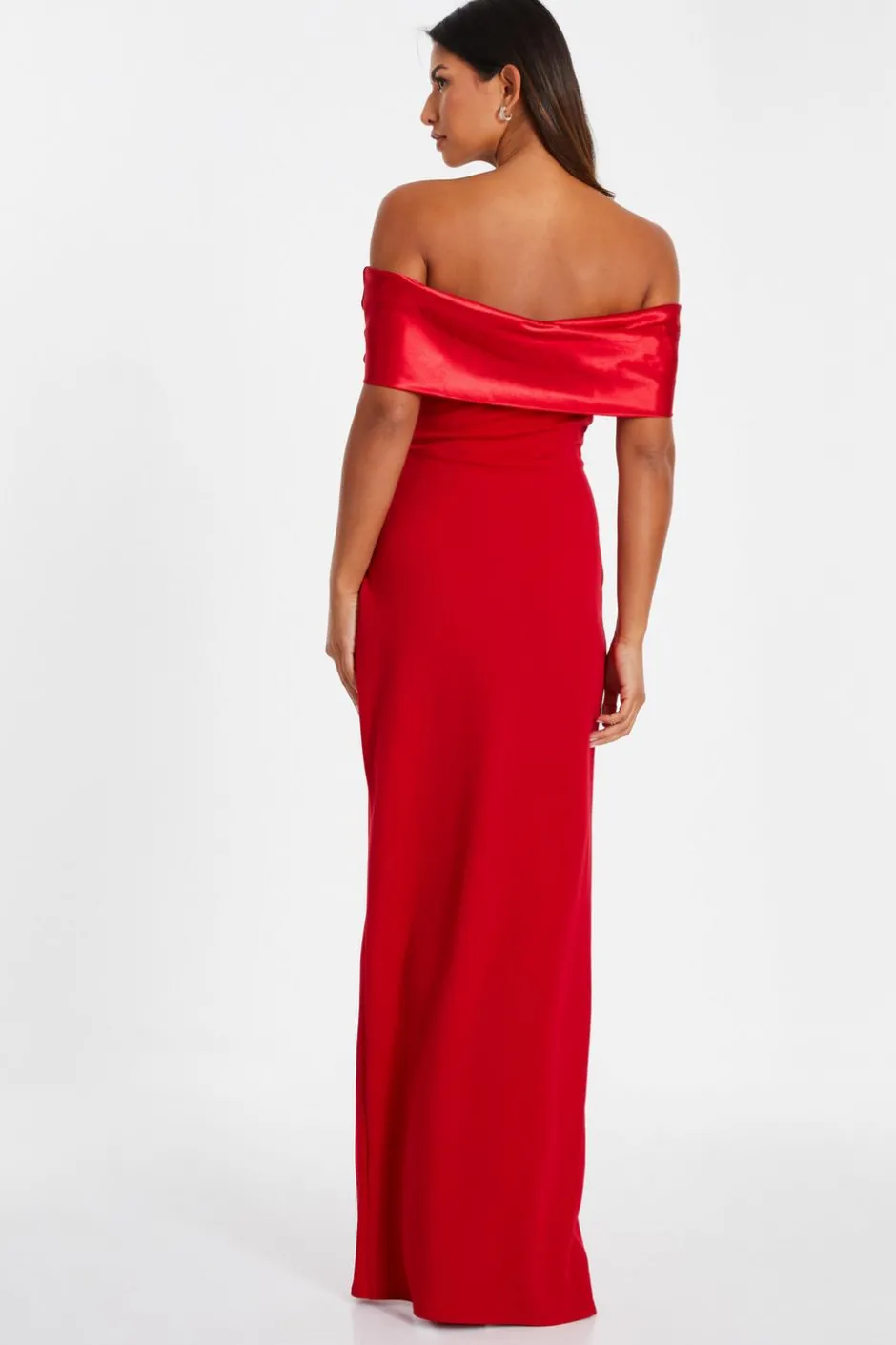 Quiz Red Bardot Ruched Maxi Dress Discount