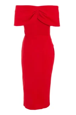 Quiz Red Bardot Ruched Wrap Midi Dress Discount