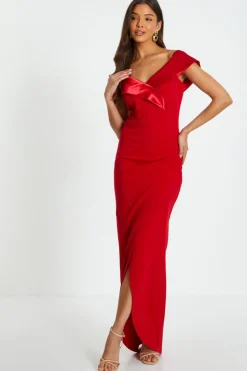 Quiz Red Bardot Wrap Maxi Dress Best