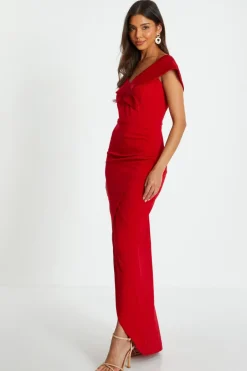 Quiz Red Bardot Wrap Maxi Dress Best