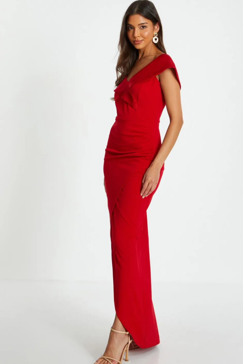 Quiz Red Bardot Wrap Maxi Dress Best