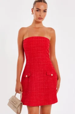 Quiz Red Boucle Bandeau Mini Dress Best