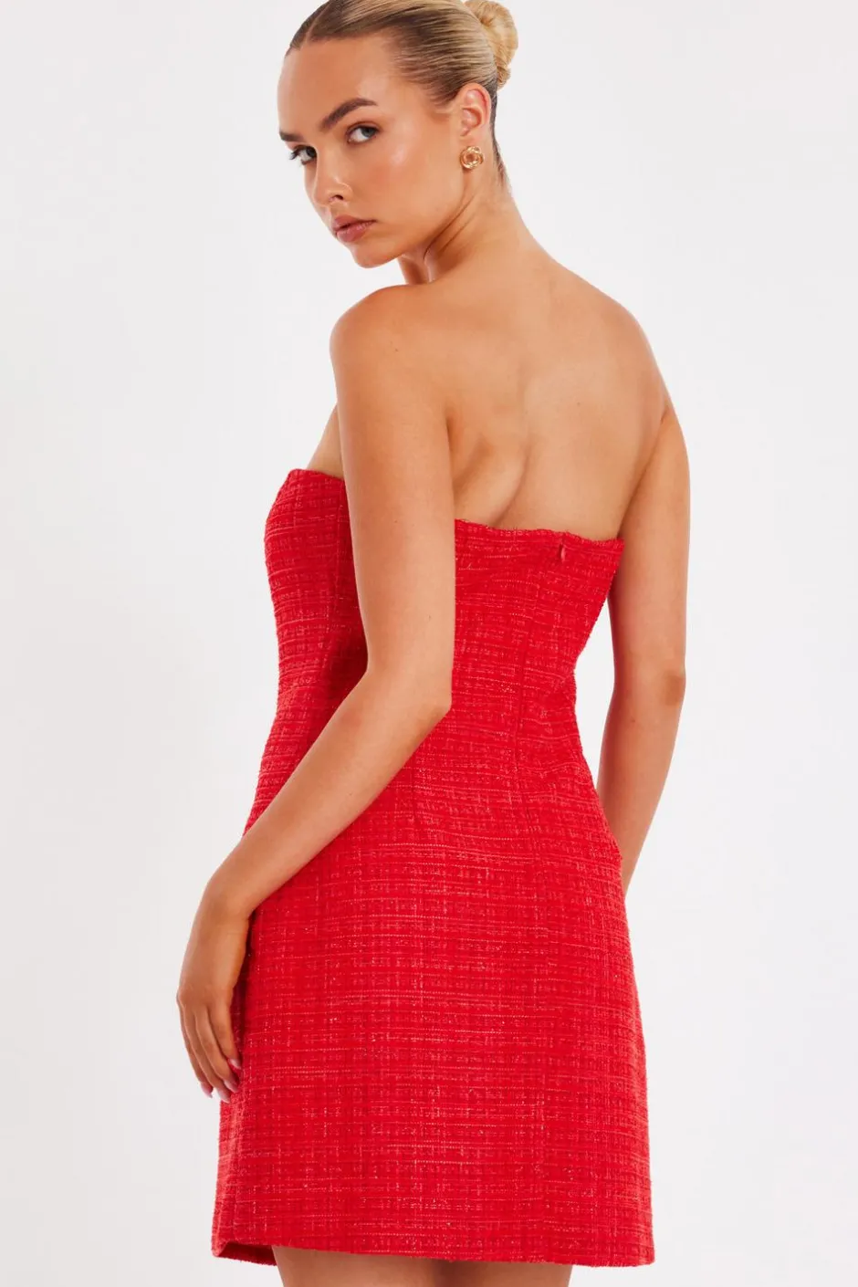 Quiz Red Boucle Bandeau Mini Dress Best