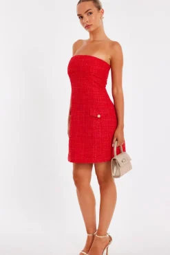 Quiz Red Boucle Bandeau Mini Dress Best