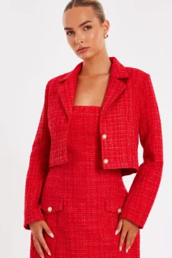 Quiz Red Boucle Cropped Blazer Discount