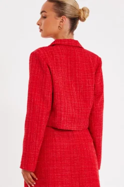 Quiz Red Boucle Cropped Blazer Discount