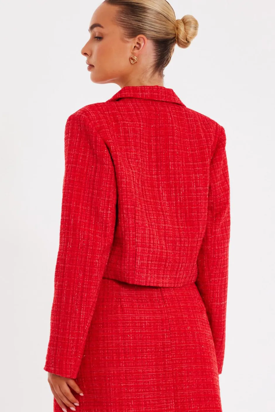 Quiz Red Boucle Cropped Blazer Discount