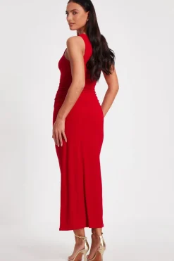 Quiz Red Buckle Detail Midaxi Dress Hot