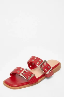 Quiz Buckle Flat Sandals Red Discount