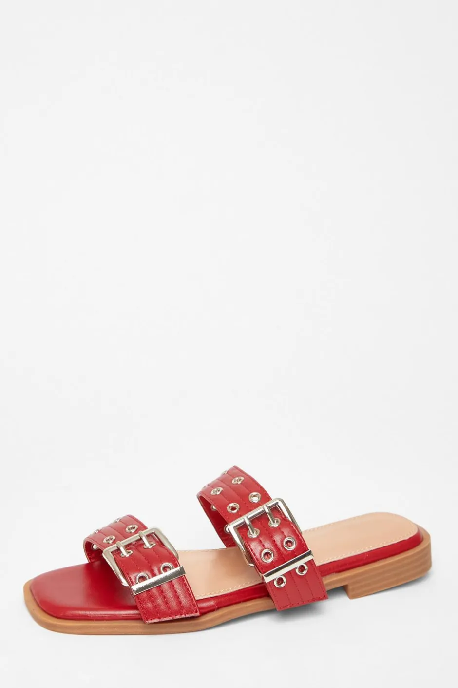 Quiz Buckle Flat Sandals Red Discount