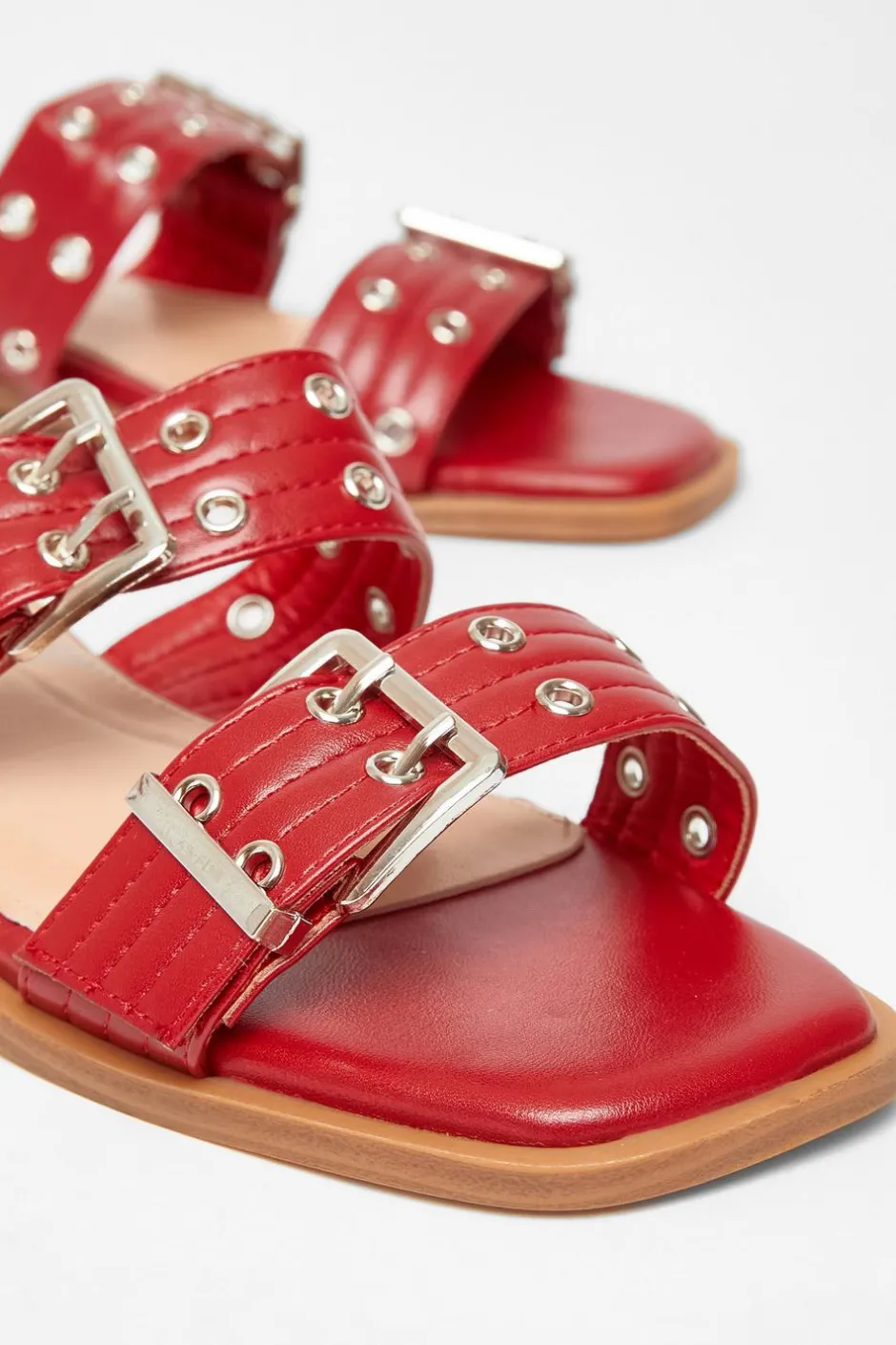Quiz Buckle Flat Sandals Red Discount