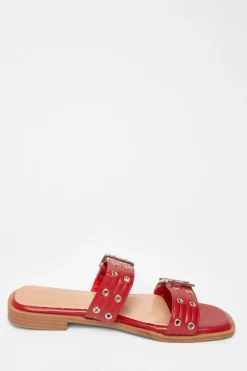 Quiz Buckle Flat Sandals Red Discount