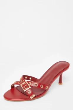 Quiz Buckle Mule Heels Red Hot