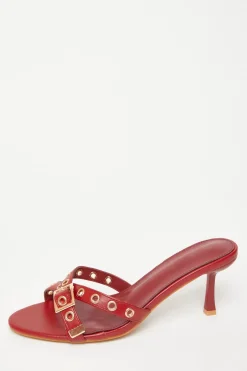 Quiz Buckle Mule Heels Red Hot