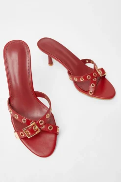 Quiz Buckle Mule Heels Red Hot