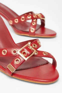 Quiz Buckle Mule Heels Red Hot