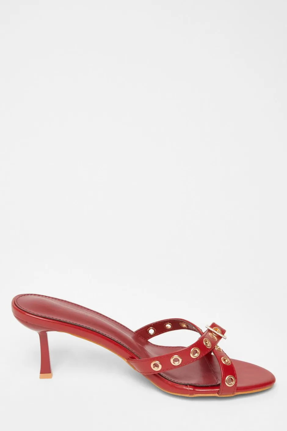 Quiz Buckle Mule Heels Red Hot