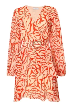 Quiz Red Chiffon Floral Skater Dress Hot