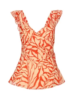 Quiz Red Chiffon Floral Tie Top Hot