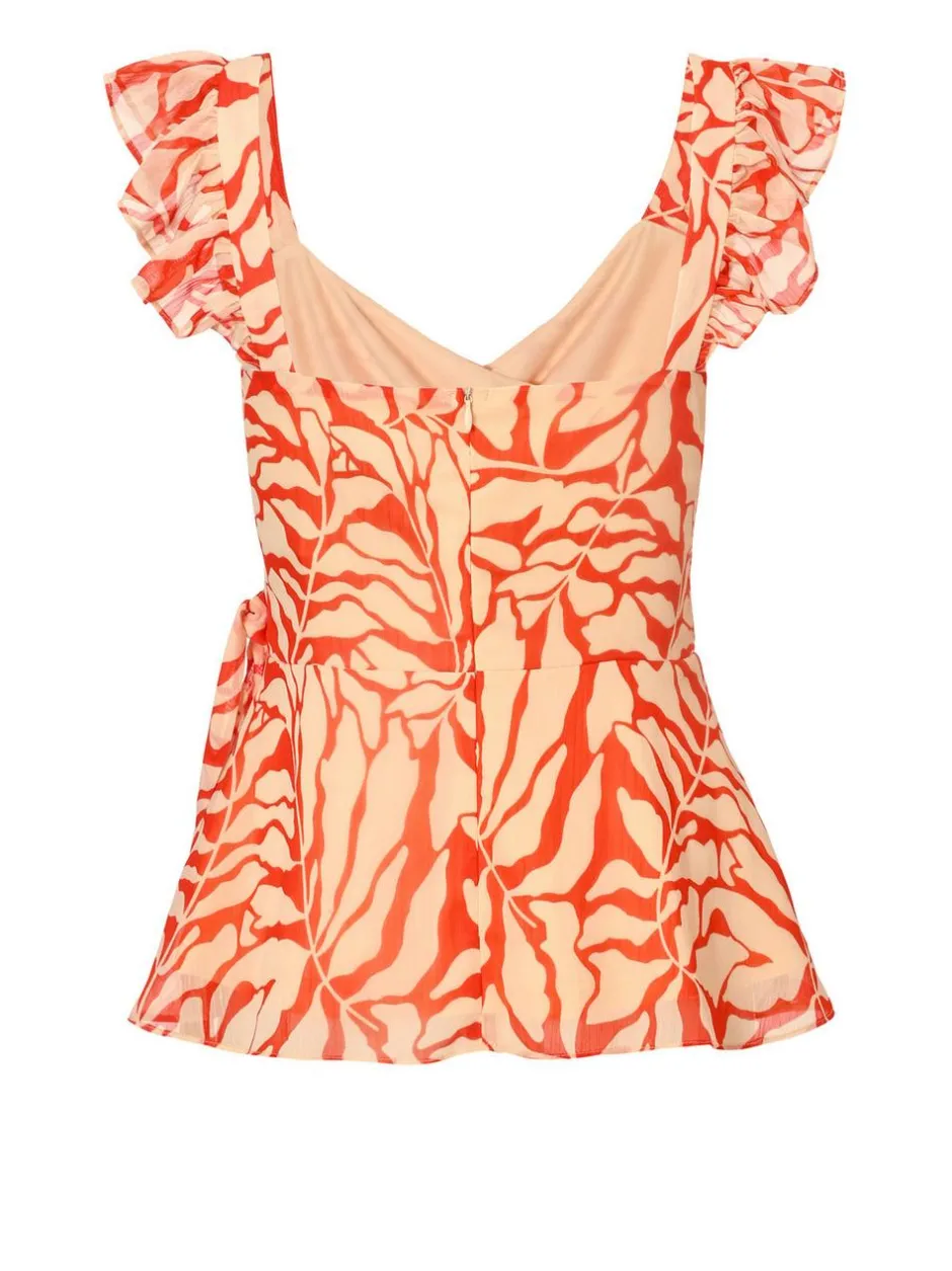Quiz Red Chiffon Floral Tie Top Hot
