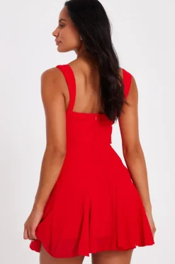Quiz Red Chiffon Ruched Mini Dress Best