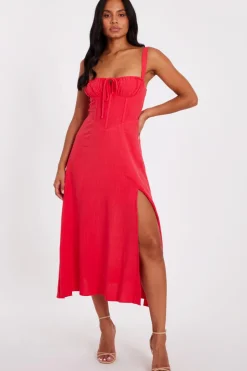 Quiz Red Corset Detail Midaxi Dress Clearance