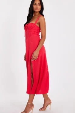 Quiz Red Corset Detail Midaxi Dress Clearance