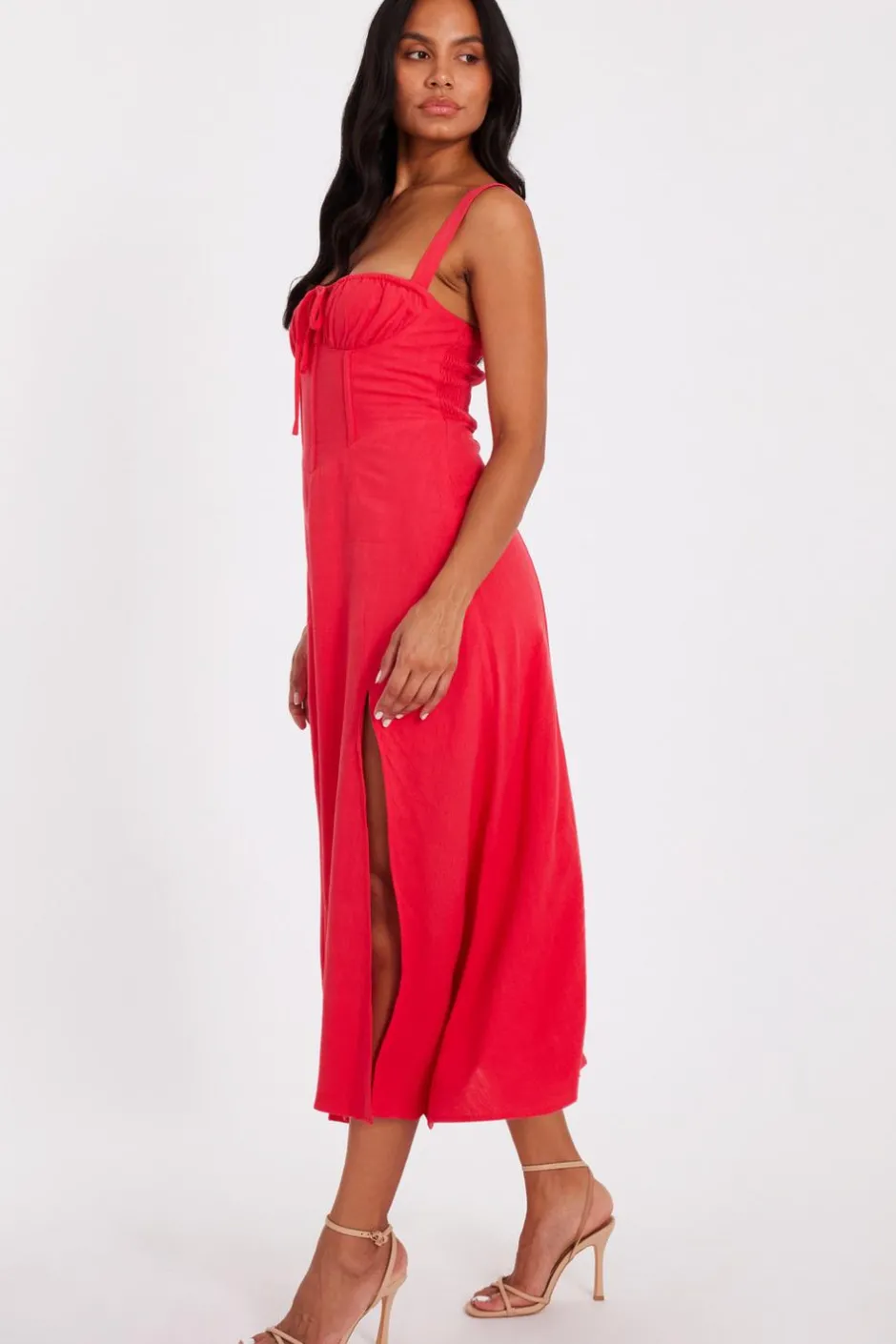 Quiz Red Corset Detail Midaxi Dress Clearance