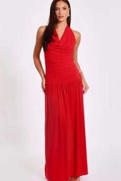 Quiz Cowl Neck Maxi Dress Red Online