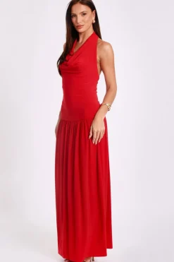 Quiz Cowl Neck Maxi Dress Red Online