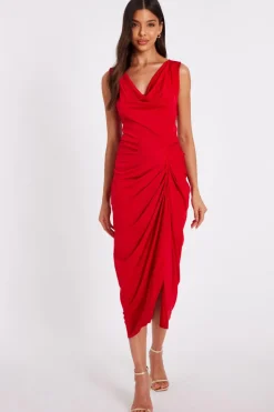 Quiz Cowl Neck Midi Dress Red Hot